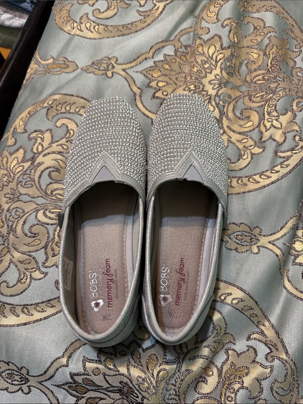 Skechers BOBS Silver Embellished Slip-On Flats